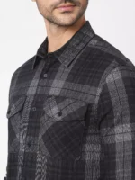 ROOKIES Elite Checks Elegance Men's Slim Fit Cotton Shirt/Black Grey Full Sleeve Check Shirt - Image 2