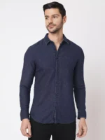 ROOKIES Denim Elegance Men's Slim Fit Full Sleeve Cotton Shirt/Dark Blue Full Sleeve Denim Shirt