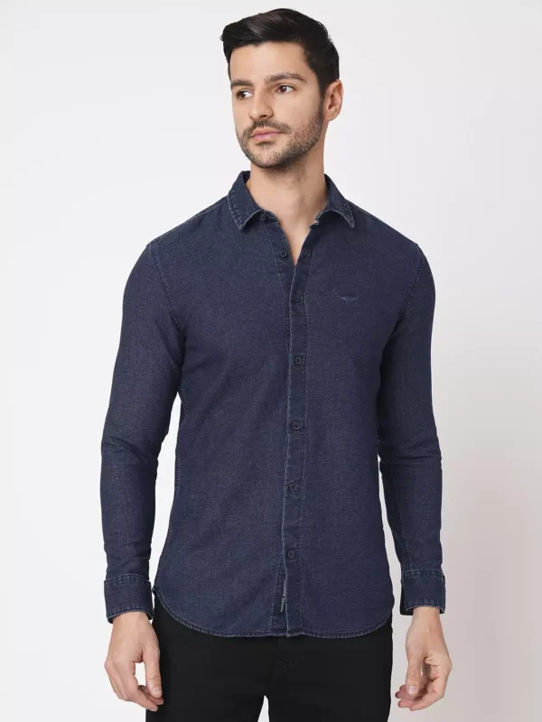 ROOKIES Denim Elegance Men's Slim Fit Full Sleeve Cotton Shirt/Dark Blue Full Sleeve Denim Shirt - Image 1