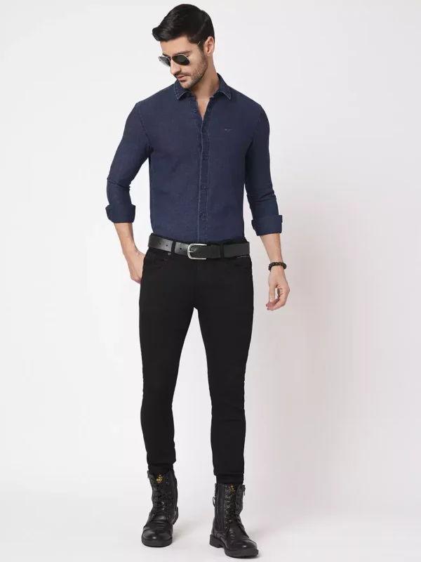 ROOKIES Denim Elegance Men's Slim Fit Full Sleeve Cotton Shirt/Dark Blue Full Sleeve Denim Shirt - Image 4