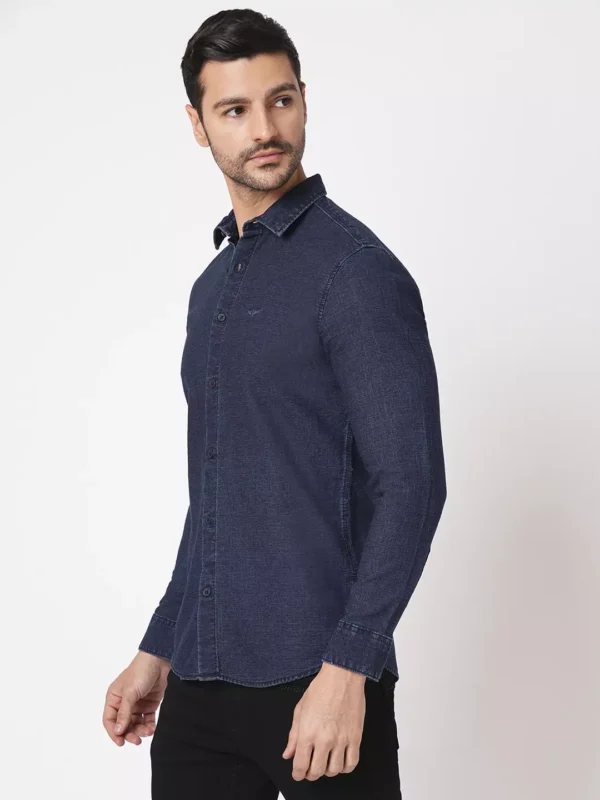 ROOKIES Denim Elegance Men's Slim Fit Full Sleeve Cotton Shirt/Dark Blue Full Sleeve Denim Shirt - Image 5