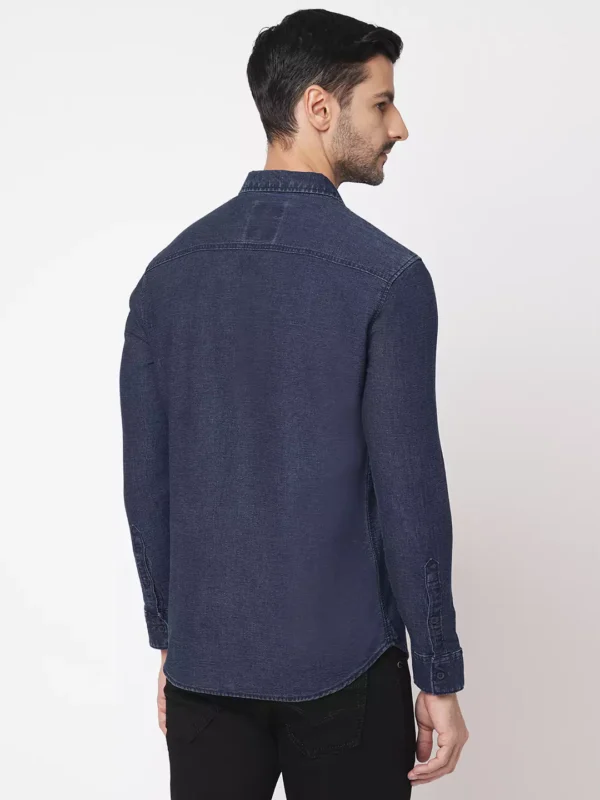 ROOKIES Denim Elegance Men's Slim Fit Full Sleeve Cotton Shirt/Dark Blue Full Sleeve Denim Shirt - Image 3