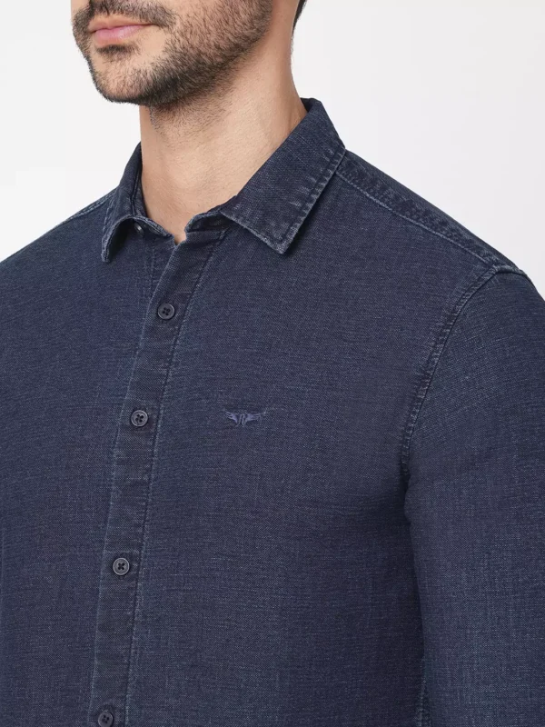 ROOKIES Denim Elegance Men's Slim Fit Full Sleeve Cotton Shirt/Dark Blue Full Sleeve Denim Shirt - Image 2