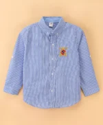 ToffyHouse Cotton Full Sleeves Shirt With Striped & Logo Embroidery Print - Blue - Image 6