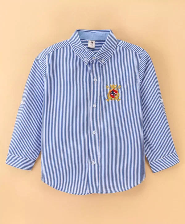 ToffyHouse Cotton Full Sleeves Shirt With Striped & Logo Embroidery Print - Blue - Image 6