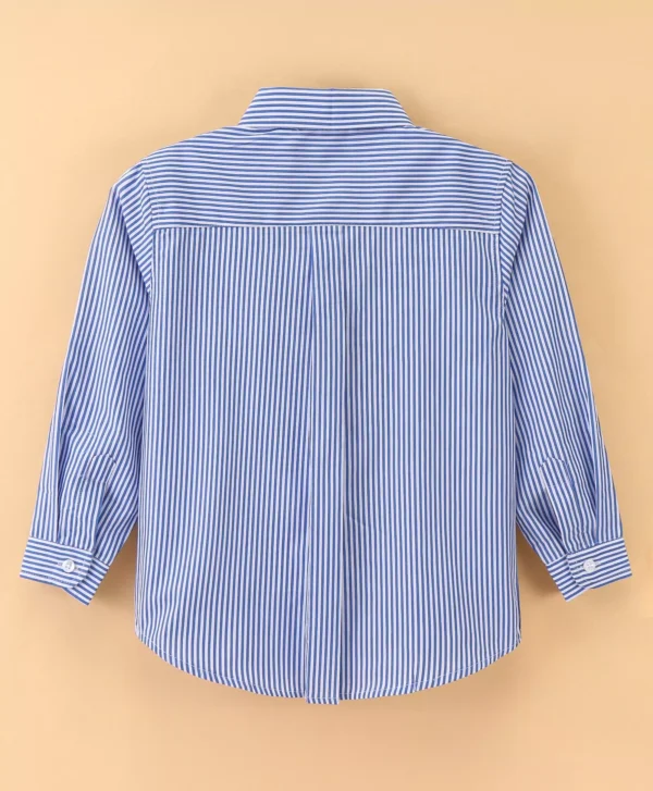 ToffyHouse Cotton Full Sleeves Shirt With Striped & Logo Embroidery Print - Blue - Image 4