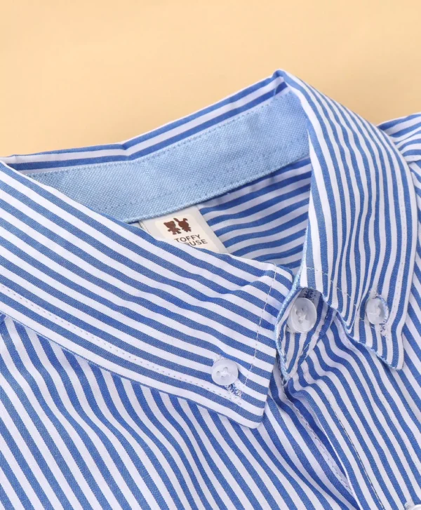 ToffyHouse Cotton Full Sleeves Shirt With Striped & Logo Embroidery Print - Blue - Image 5