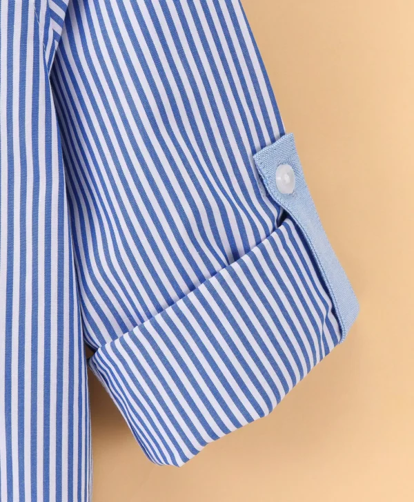 ToffyHouse Cotton Full Sleeves Shirt With Striped & Logo Embroidery Print - Blue - Image 2