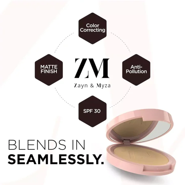 ZM Pollution Defense CC with SPF 30 Compact, Matte Finish, Vegan, Golden Sand, 9 Gm - Image 5