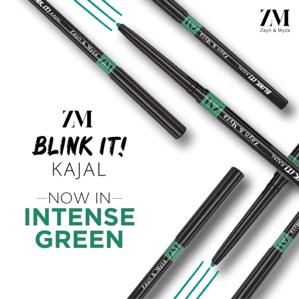ZM Blink It Kajal, long lasting, Smudge proof, Waterproof With Rosehip Oil, Intense Green, 3.2 gm - Image 4