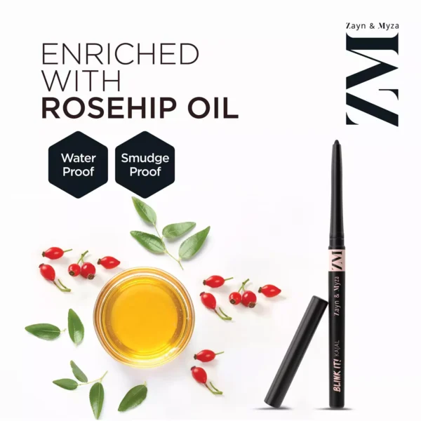 ZM Zayn & Myza Blink It Kajal - 24 hour long lasting, Smudge proof, Waterproof With Rosehip Oil, Jet Black, 0.35 g - Image 4