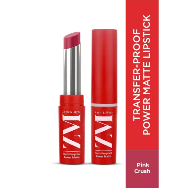 zm-power-matte-lipstick-3-4-65cc903bd6133 ZM Zayn & Myza Transfer-Proof Power Matte Bullet Lipstick (Vegan, 3.2 g) (Pink Crush) - Image 1