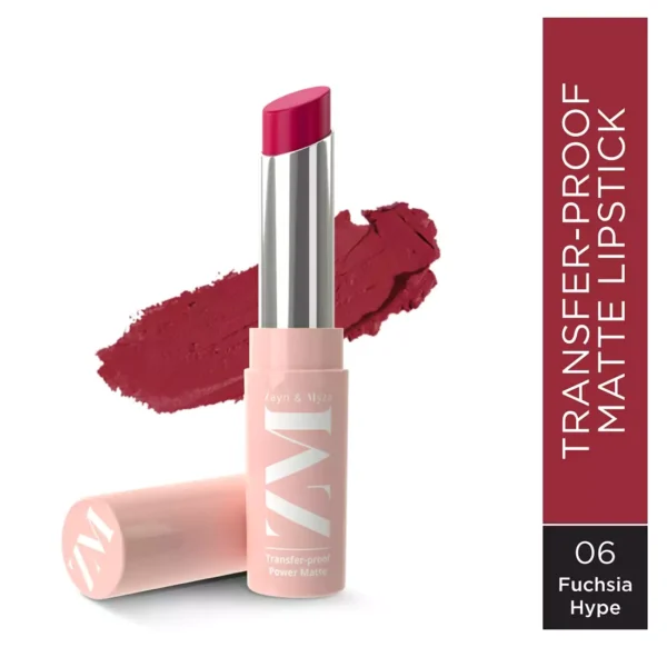 ZM Transfer-Proof Power Matte Bullet Lipstick, Vegan, 3.2 g (Fuchsia Hype) - Image 2