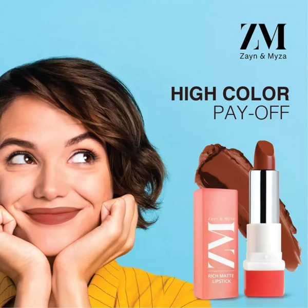 ZM Zayn & Myza Rich Matte Lipstick | Smooth and Light Weight | Intense Color in one Swipe | High Pigmentation Bullet Lip Stick Enriched with Argan oil, Murumuru and Shea Butter, (4.2 g, Forbidden) - Image 4