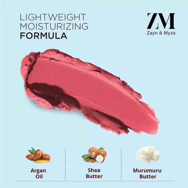 zm-rich-matte-lipstick-9-4-65ccabca349ee ZM Zayn & Myza Rich Matte Lipstick | Smooth and Light Weight | Intense Color in one Swipe | High Pigmentation Bullet Lip Stick Enriched with Argan oil, Murumuru and Shea Butter, (4.2 g, Fashionista) - Image 4