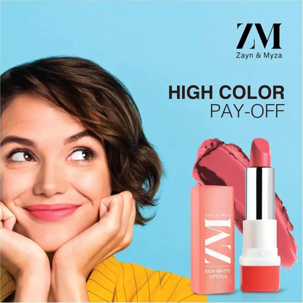 zm-rich-matte-lipstick-9-5-65ccabcdb58fd ZM Zayn & Myza Rich Matte Lipstick | Smooth and Light Weight | Intense Color in one Swipe | High Pigmentation Bullet Lip Stick Enriched with Argan oil, Murumuru and Shea Butter, (4.2 g, Fashionista) - Image 5