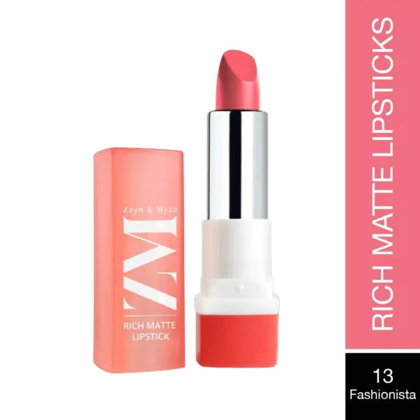 zm-rich-matte-lipstick-9-8-65ccabd34365e ZM Zayn & Myza Rich Matte Lipstick | Smooth and Light Weight | Intense Color in one Swipe | High Pigmentation Bullet Lip Stick Enriched with Argan oil, Murumuru and Shea Butter, (4.2 g, Fashionista) - Image 8
