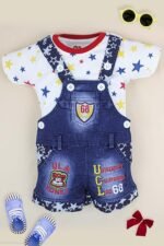 Kids Half Sleeve Denim Dungaree Dress Set with T-shirt for Baby Boys & Baby Girls|100% Cotton Printed Dungaree Set|Kids Dress for Baby Boys and Baby Girls