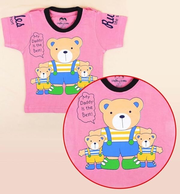 Kids Half Sleeve Denim Dungaree Dress Set with T-shirt for Baby Boys & Baby Girls|100% Cotton Printed Dungaree Set|Kids Dress for Baby Boys and Baby Girls - Image 3