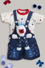 Kids Half Sleeve Denim Dungaree Dress Set with T-shirt for Baby Boys & Baby Girls|100% Cotton Printed Dungaree Set|Kids Dress for Baby Boys and Baby Girls