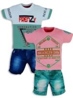 Cotton Half Sleeve T-Shirt With Denim Short PACK OF 2