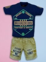 Cotton Round Neck Half Sleeve T-Shirt With Denim Short Clothing Set for Kids Half Pant For Boys Boys Tees Combo_Navy Blue