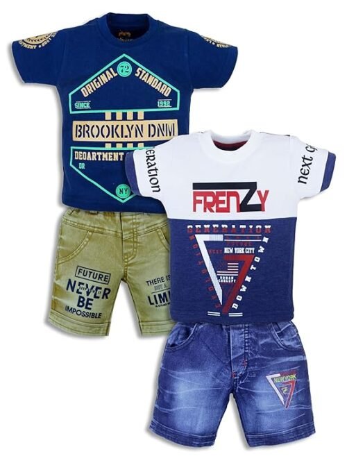 Cotton Half Sleeve T-Shirt With Denim Short PACK OF 2