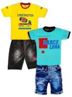 Cotton Half Sleeve T-Shirt With Denim Short PACK OF 2