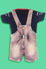 Kids Half Sleeve Denim Dungaree Dress Set with T-shirt for Baby Boys & Baby Girls|100% Cotton Printed Dungaree Set|Kids Dress for Baby Boys and Baby Girls - Image 4