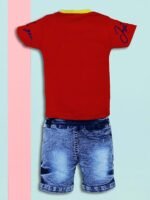 Cotton Round Neck Half Sleeve T-Shirt With Denim Short Clothing Set for Kids Half Pant For Boys Boys Tees Combo_Red - Image 4