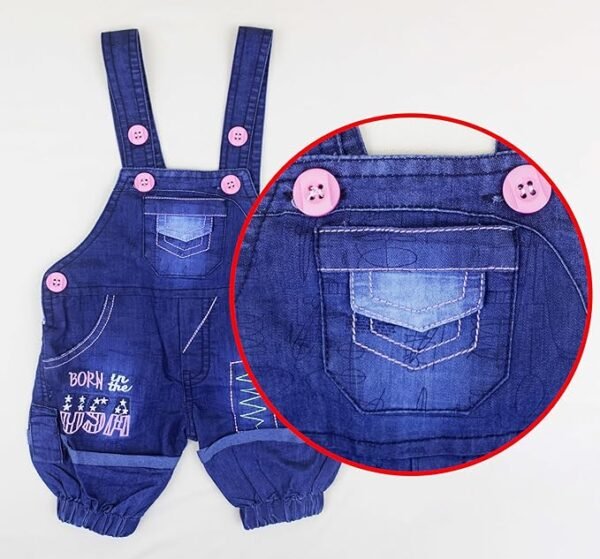 Kids Half Sleeve Denim Dungaree Dress Set with T-shirt for Baby Boys & Baby Girls|100% Cotton Printed Dungaree Set|Kids Dress for Baby Boys and Baby Girls - Image 2