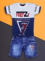 Cotton Round Neck Half Sleeve T-Shirt With Denim Short Clothing Set for Kids Half Pant For Boys Boys Tees Combo