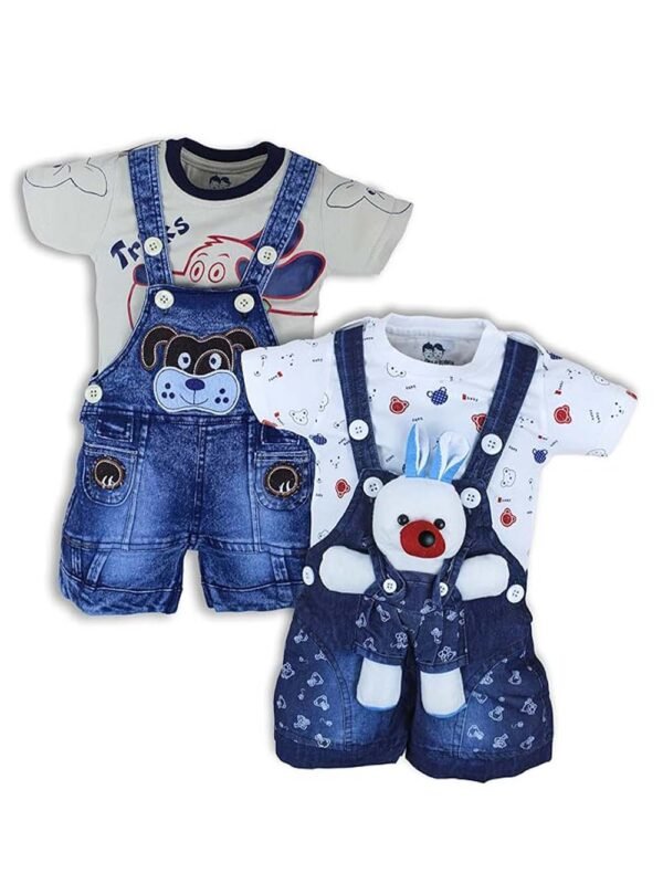 1535401612749_1520061612749 Kids Half Sleeve Denim Dungaree Dress Set PACK OF 2 - Image 1