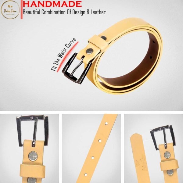 Genuine Women's Leather Belt, Cowhide Leather, Casual Jeans Leather Belts for Women,Hand Made Womens Casual Belts With Heavy Duty Metal Buckle_Yellow Brown - Image 2