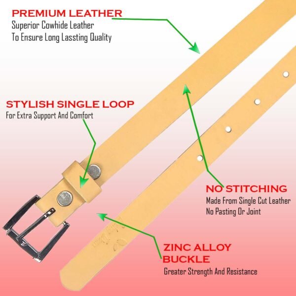Genuine Women's Leather Belt, Cowhide Leather, Casual Jeans Leather Belts for Women,Hand Made Womens Casual Belts With Heavy Duty Metal Buckle_Yellow Brown - Image 3