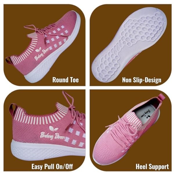 Women's Casual Shoes|Womens Running Sneaker|Women's Walking Shoes|Comfortable Lightweight Slip-ons| All Day Casual Wear Stylish Sneakers_Pink & White - Image 4