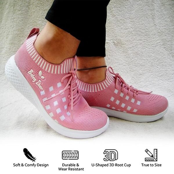 Women's Casual Shoes|Womens Running Sneaker|Women's Walking Shoes|Comfortable Lightweight Slip-ons| All Day Casual Wear Stylish Sneakers_Pink & White - Image 3