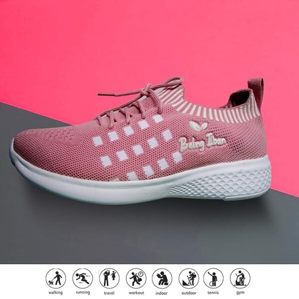 Women's Casual Shoes|Womens Running Sneaker|Women's Walking Shoes|Comfortable Lightweight Slip-ons| All Day Casual Wear Stylish Sneakers_Pink & White - Image 2