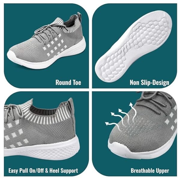 Women's Lightweight Athleisure Knitted Active Wear Slip-On Sneaker Shoes for Sports, Athletics and Walking_Grey - Image 6