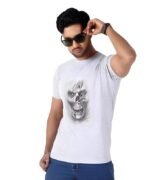 Men's Slim-Fit Eversoft Premium Cotton Short Sleeve Crewneck Tshirt,Breathable & Tag Free Skull Printed Tees For Men_Grey
