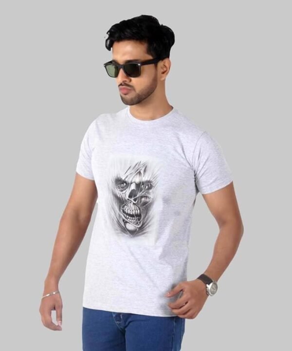 Men's Slim-Fit Eversoft Premium Cotton Short Sleeve Crewneck Tshirt,Breathable & Tag Free Skull Printed Tees For Men_Grey - Image 3