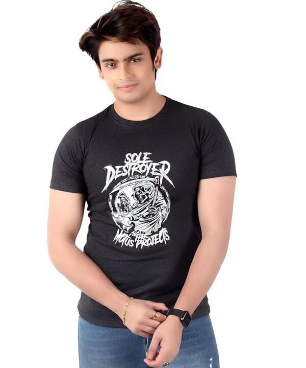 Men's Slim-Fit Eversoft Premium Cotton Short Sleeve Crewneck Tshirt,Breathable & Tag Free Skull Printed Tees For Men_Dark Grey - Image 1