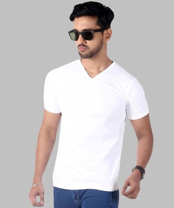 9876543210274_1 Men's Slim-Fit Eversoft Premium Cotton Short Sleeve V-Neck Tshirt,Breathable & Tag Free Solid Tees For Men_White - Image 1