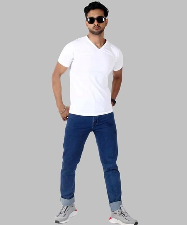 9876543210274_2 Men's Slim-Fit Eversoft Premium Cotton Short Sleeve V-Neck Tshirt,Breathable & Tag Free Solid Tees For Men_White - Image 3