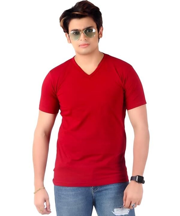 9876543210279_1 Men's Slim-Fit Eversoft Premium Cotton Short Sleeve V-Neck Tshirt,Breathable & Tag Free Solid Tees For Men_Maroon - Image 1