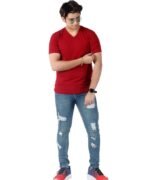 Men's Slim-Fit Eversoft Premium Cotton Short Sleeve V-Neck Tshirt,Breathable & Tag Free Solid Tees For Men_Maroon - Image 4