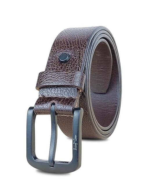 Genuine Men's Leather Belt, Full Grain Leather, Casual Jeans Leather Belts for Men,Hand Made Mens Casual Belts With Heavy Duty Metal Buckle_Light Brown_Brown