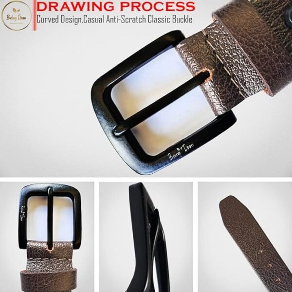 Genuine Men's Leather Belt, Full Grain Leather, Casual Jeans Leather Belts for Men,Hand Made Mens Casual Belts With Heavy Duty Metal Buckle_Light Brown_Brown - Image 6