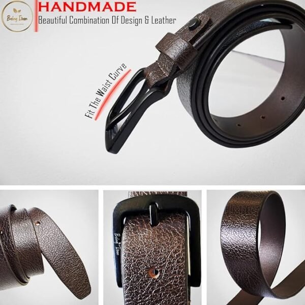 Genuine Men's Leather Belt, Full Grain Leather, Casual Jeans Leather Belts for Men,Hand Made Mens Casual Belts With Heavy Duty Metal Buckle_Light Brown_Brown - Image 5
