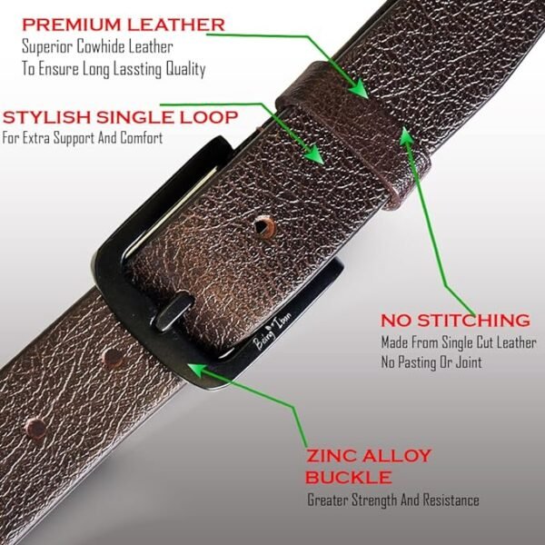 Genuine Men's Leather Belt, Full Grain Leather, Casual Jeans Leather Belts for Men,Hand Made Mens Casual Belts With Heavy Duty Metal Buckle_Light Brown_Brown - Image 4